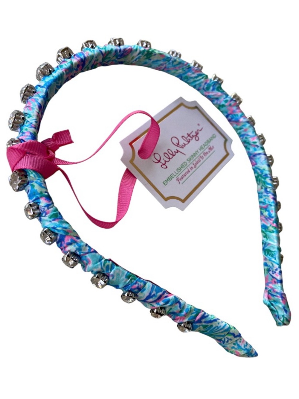 Lilly Pulitzer Turquoise Floral Embellished Girls Headband with Pink Bow